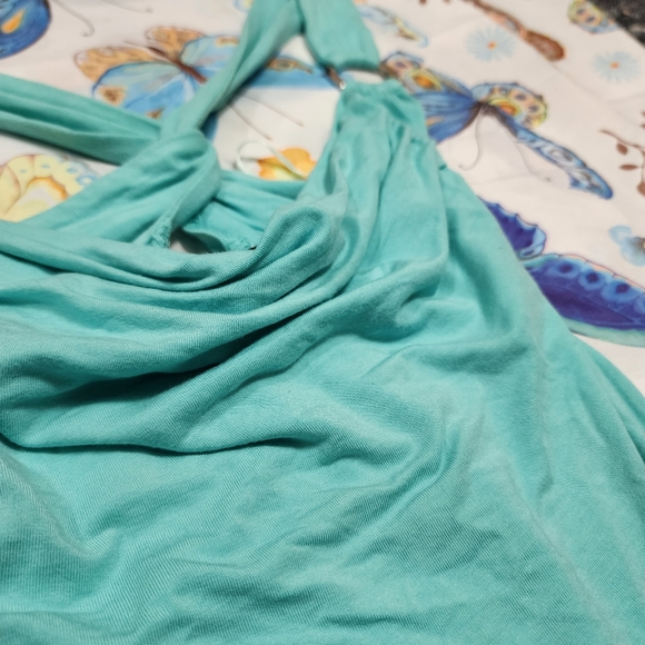 Y2K Womens Turquoise Twist Back Cowl Neck Tank Top Size Small - Picture 3 of 11